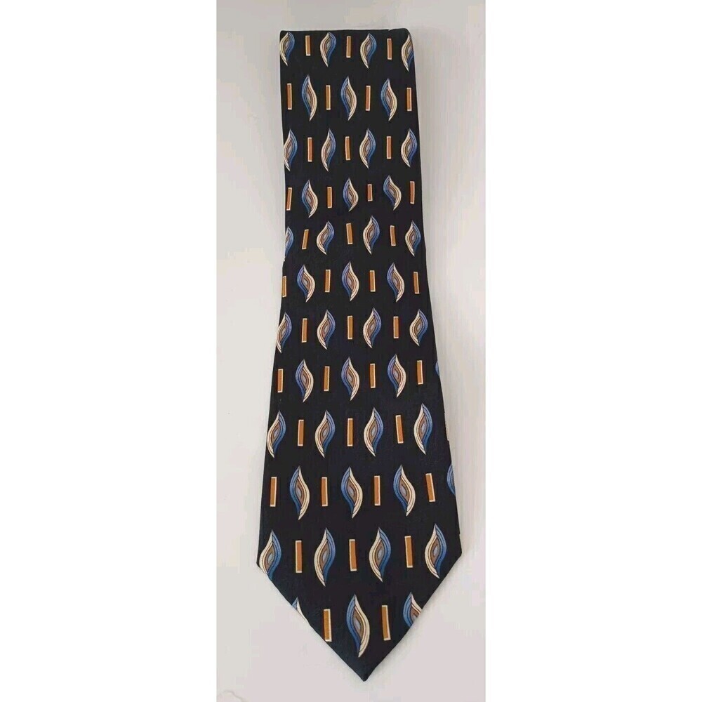 VINTAGE ALEXANDER LLOYD MENSWEAR NECKTIE BLUE ART DECO GEOMETRIC BIG AND TALL